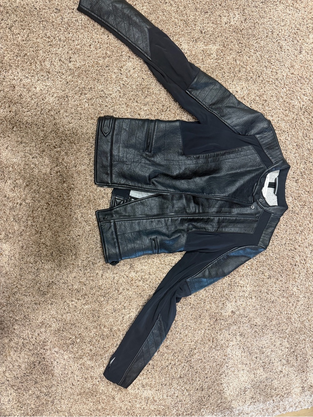 blanc noir Black Mixed-Material Leather Jacket